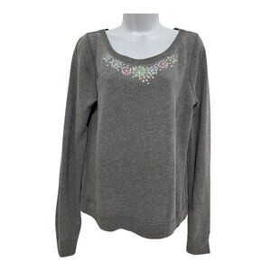 Hollister Womens Gray Long-Sleeve Embellished Floral Sweatshirt Junior Large